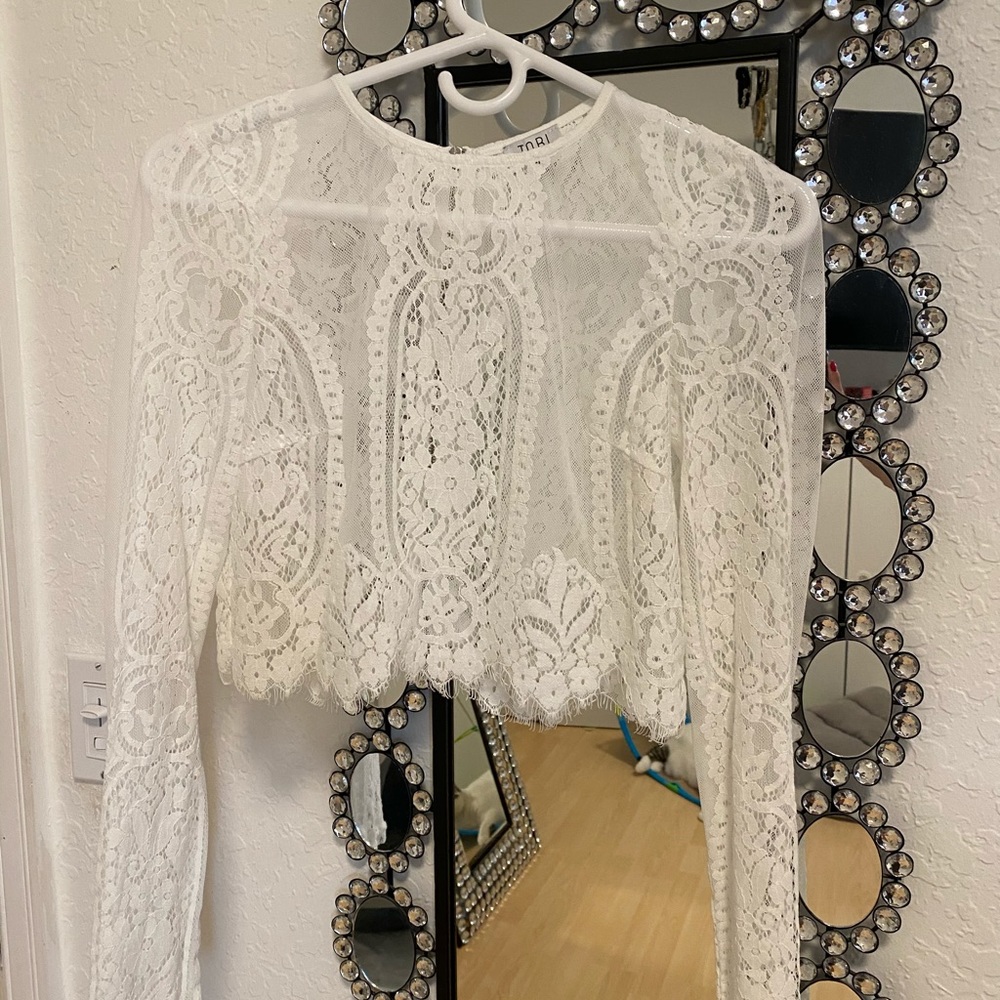 Tobi white lace long sleeve